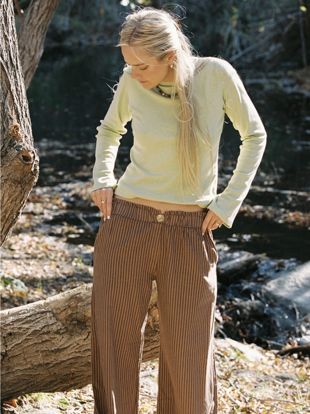 Striped Brown Wide-Leg Trousers - Picture 4 of 10